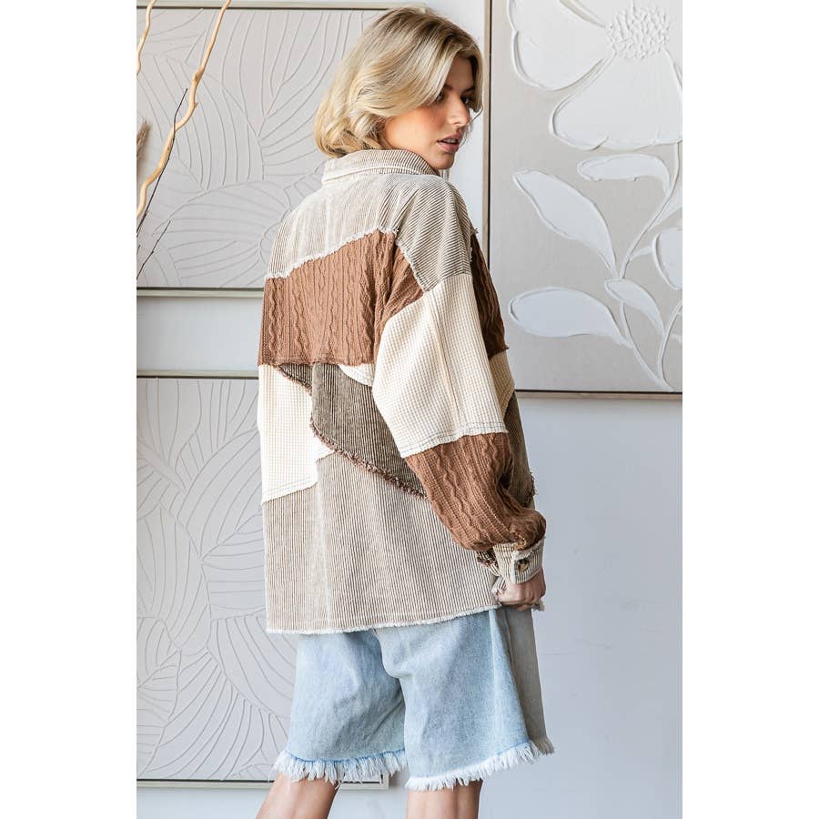 MINERAL WASHED COLORBLOCK DROP SHOULDER SHACKET