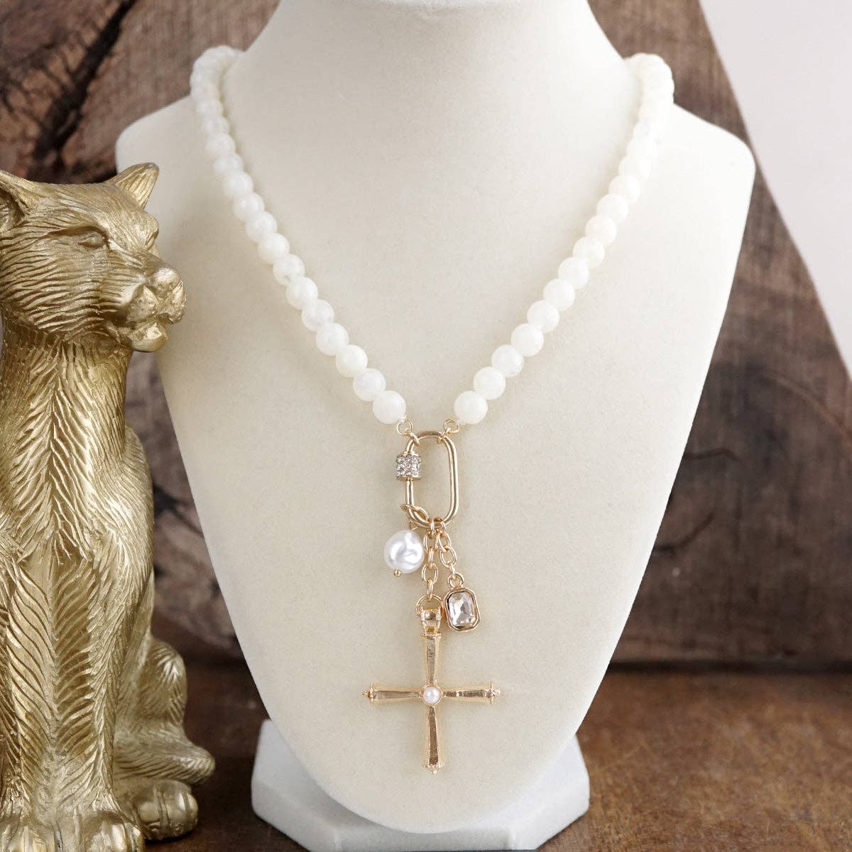 Radiant Faith – Beaded Cross Cluster Necklace