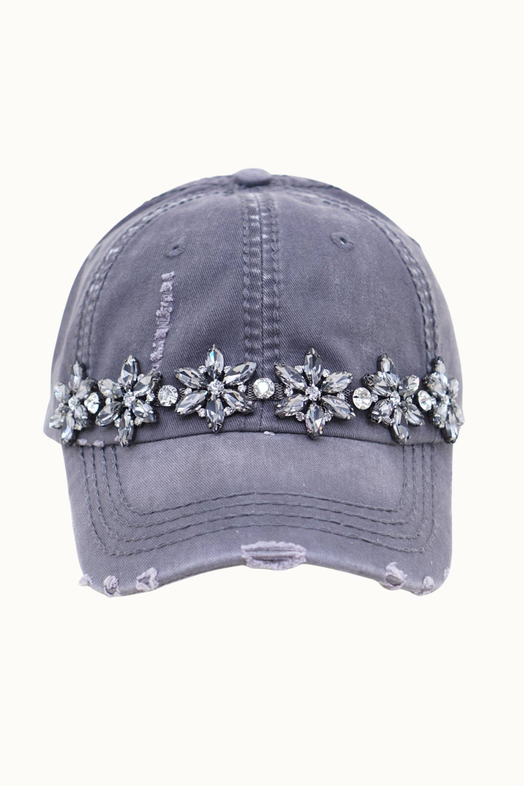Bejeweled Bling Glitz Distressed Cap, Adjustable
