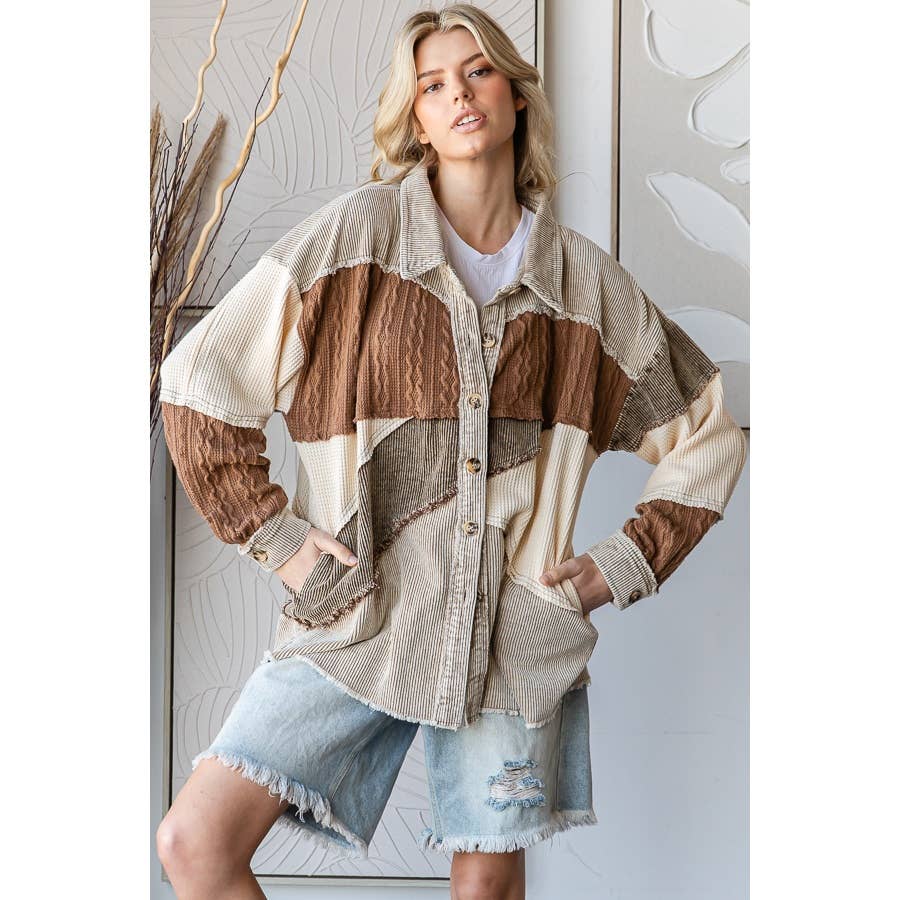 MINERAL WASHED COLORBLOCK DROP SHOULDER SHACKET