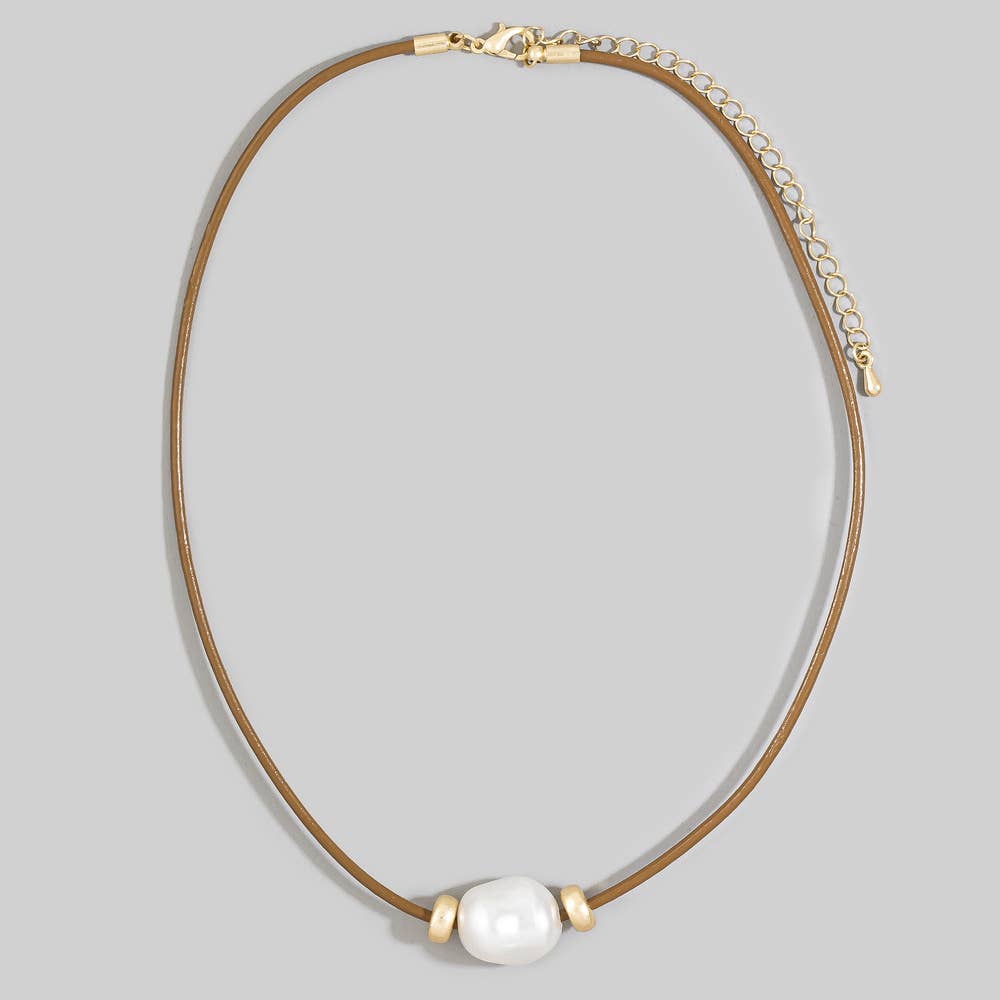 Leather Cord Baroque Pearl Station Necklace