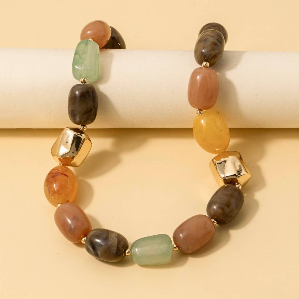 Chunk Marble Resin And Metallic Beads Necklace