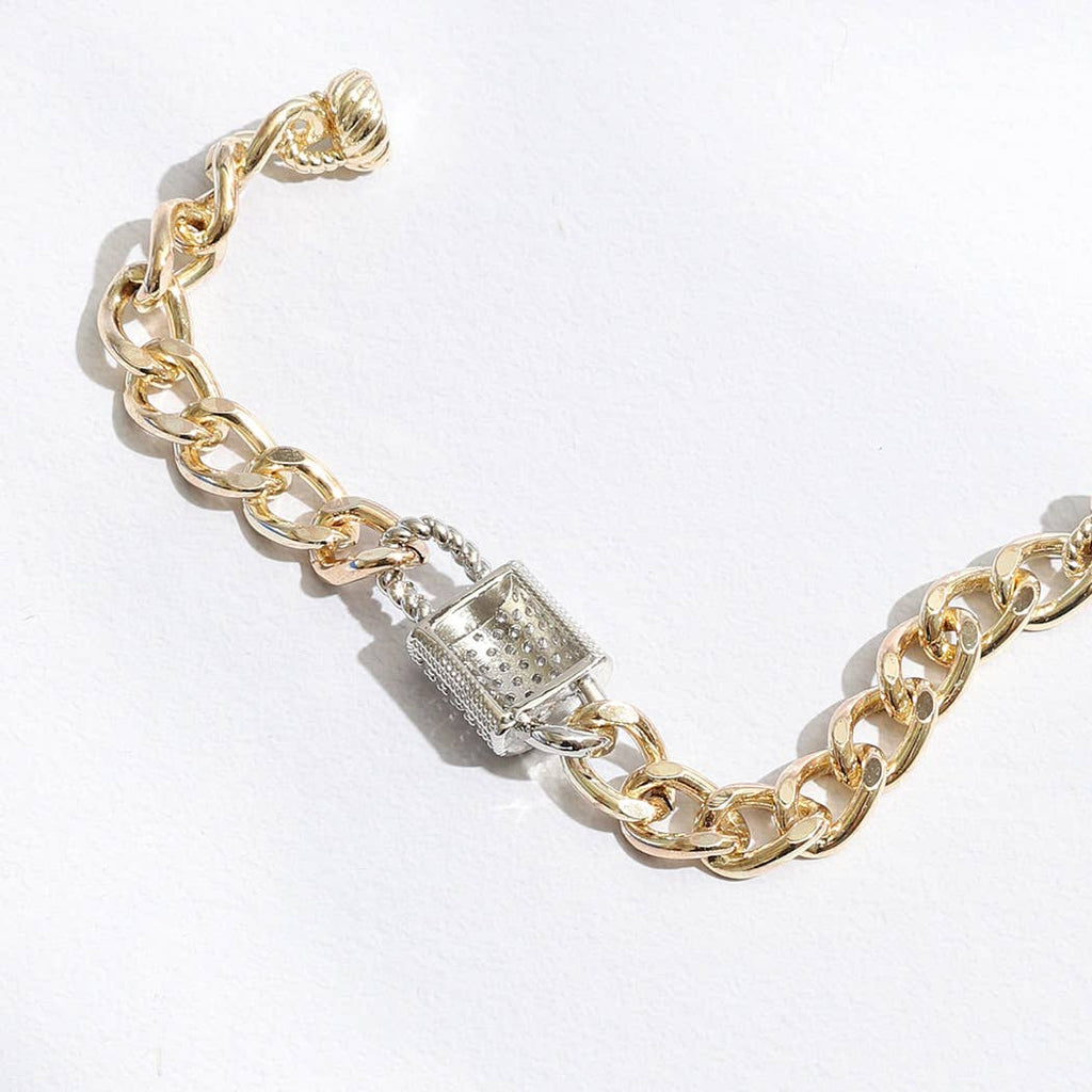 CZ Half Cylinder Charm Linked Chain Bracelet