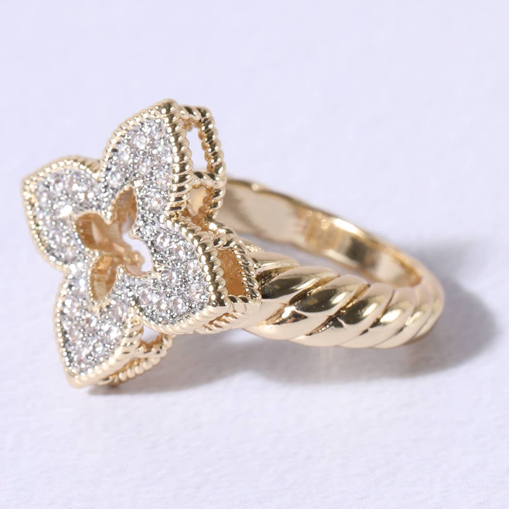 Princess Flower Clover Cubic Zirconia Rings