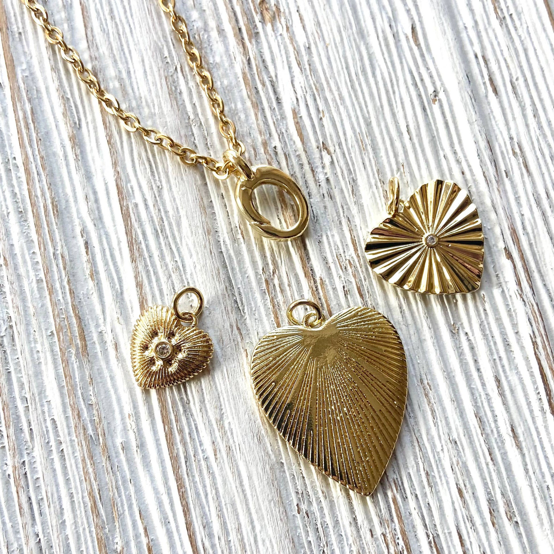 Triple Heart Charm Necklace w/ Removable Charms