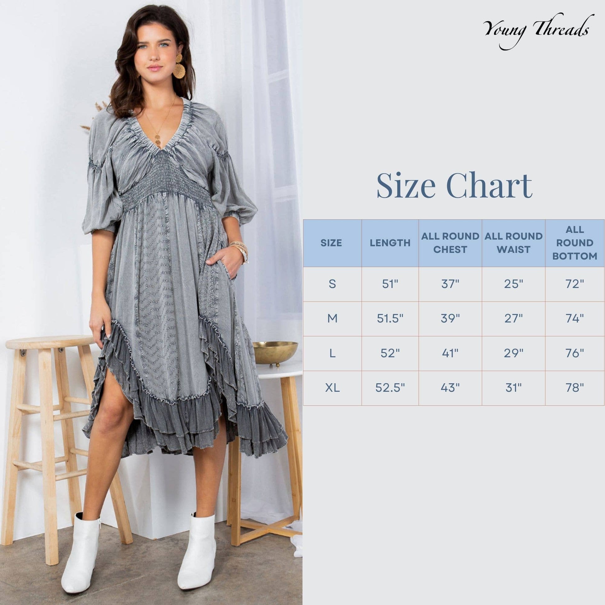 Mid-Length Sheared & Elasticated V-Neck Dress