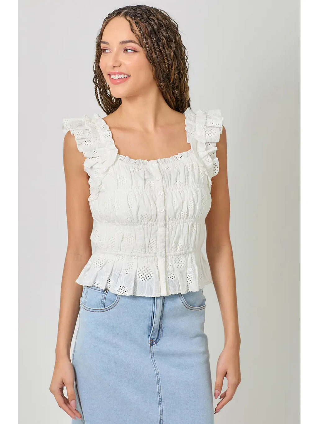 Eloisa Ruffle Shoulder Rutched Top