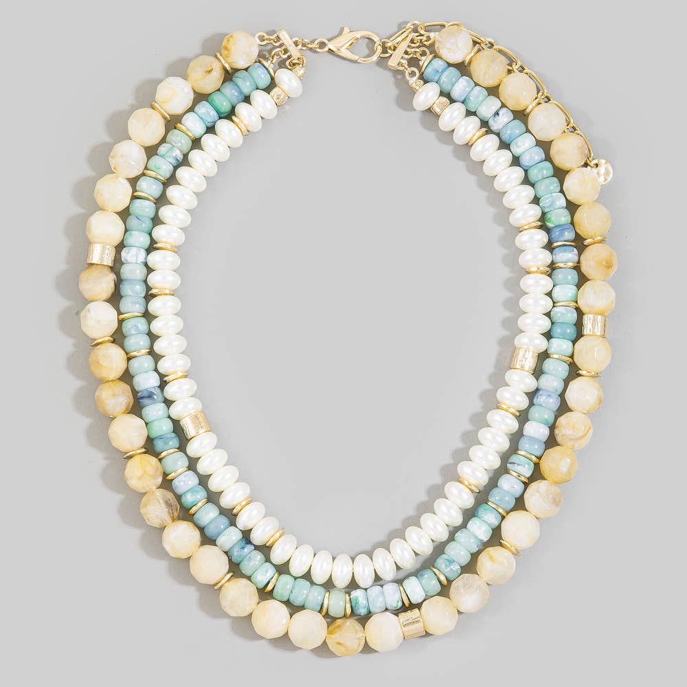 Triple Strand Acrylic Bead And Rondelle Necklace