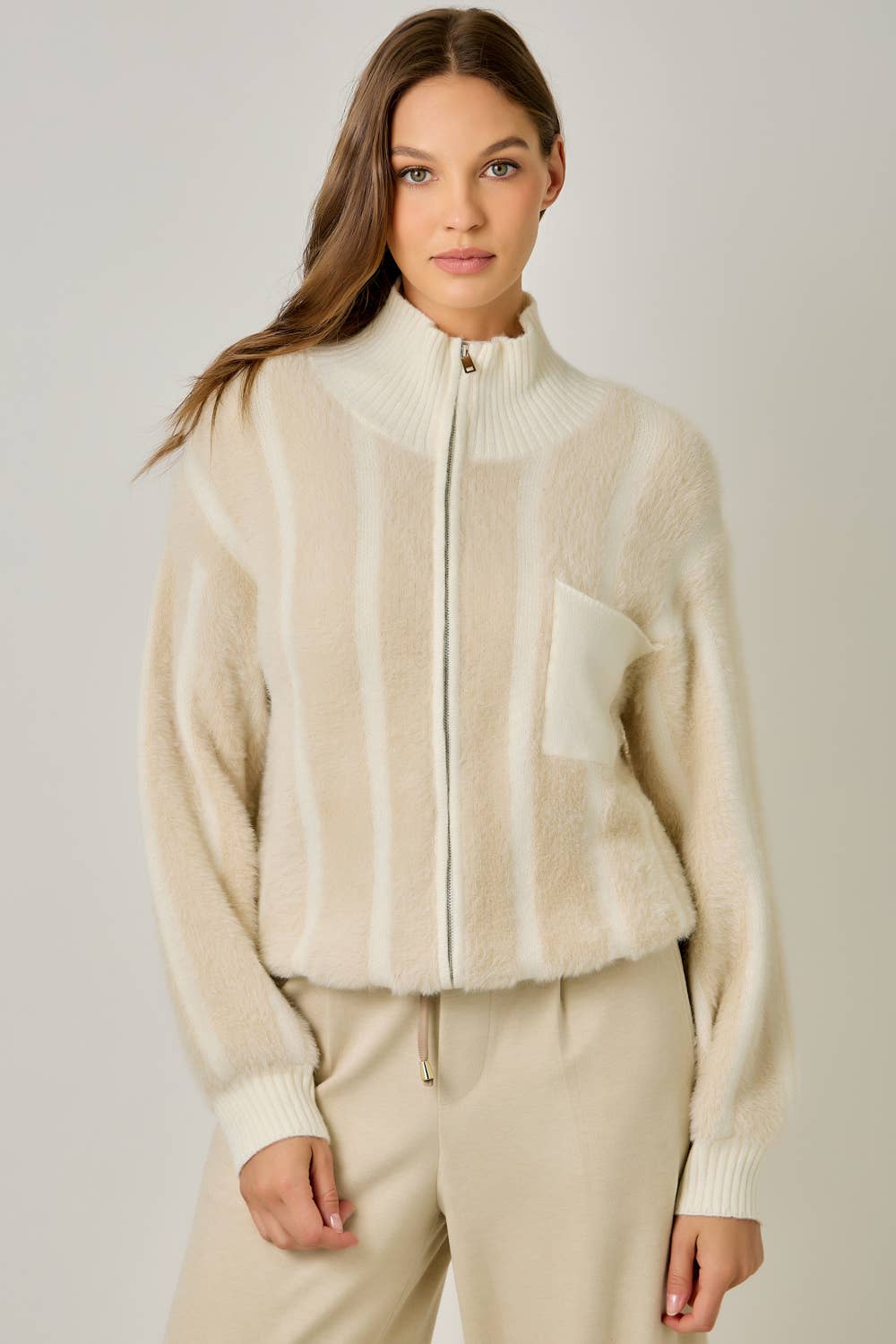 Fuzzy Zip-Up Sweater Jacket