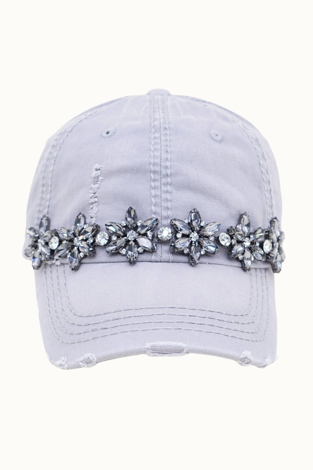 Bejeweled Bling Glitz Distressed Cap, Adjustable