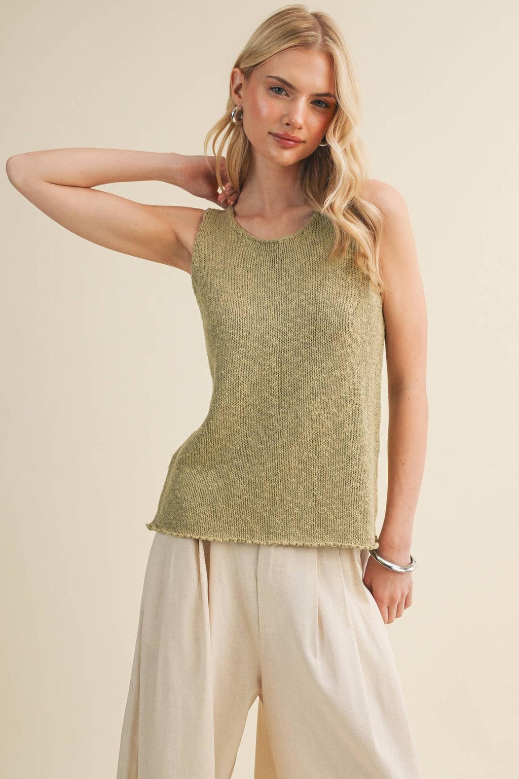 Textural Knit Raw-Edge Sleeveless Top