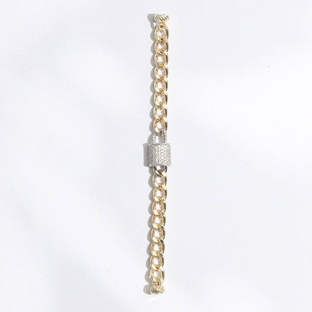 CZ Half Cylinder Charm Linked Chain Bracelet