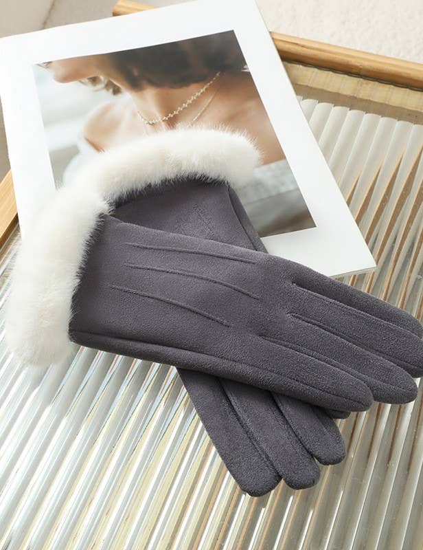 Winter Gloves with Plush White Faux Fur