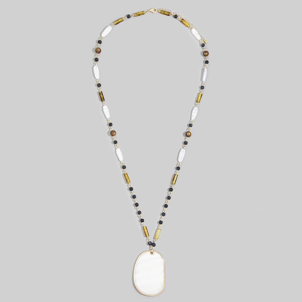 Mother Of Pearl Pendant Multi Bead Necklace