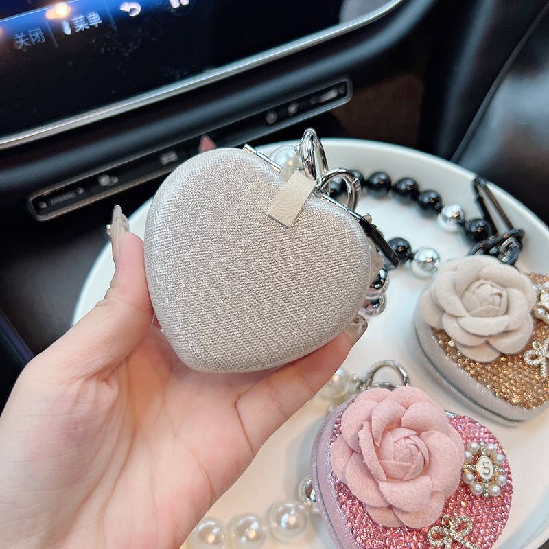 Heart Mirror Keychain with Flower and Pearl Charm 60261