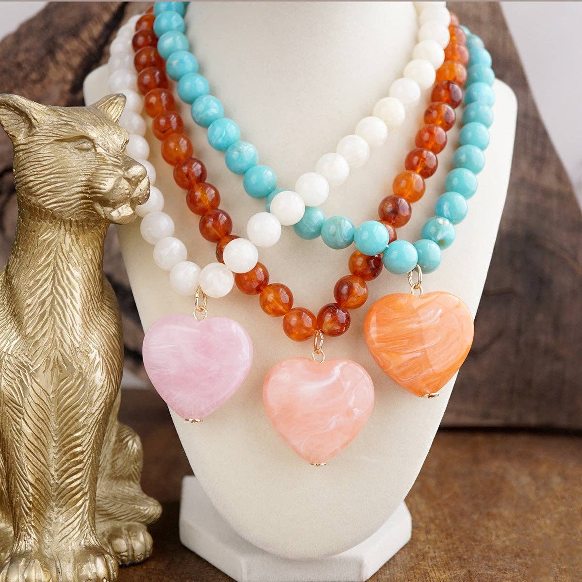Sweet Tides – Chunky Beaded Heart Pendant Necklace