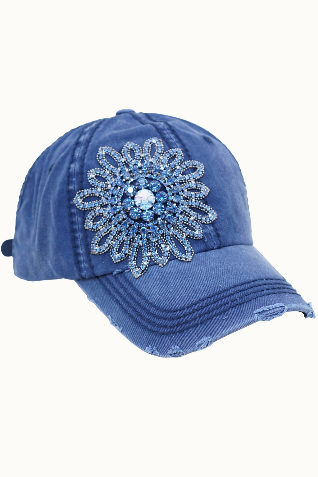 Sunflower Bejeweled Glitz Distressed Cap, Adjustable
