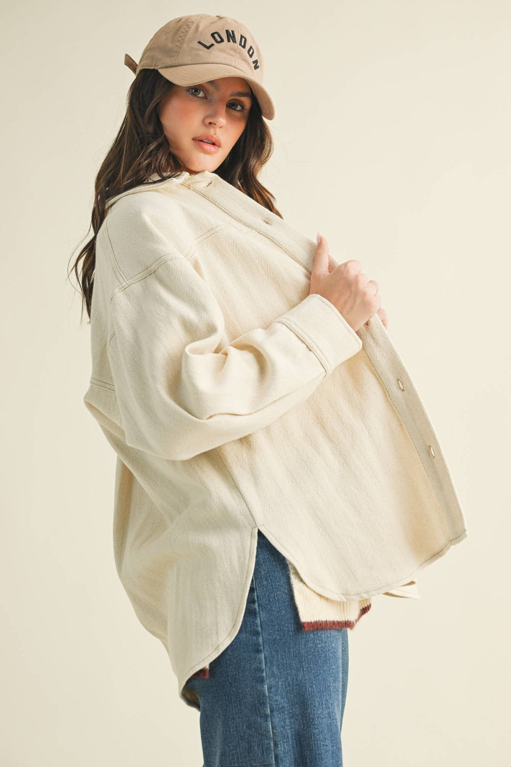 Lorie Button Down Jacket Shirt in Cream