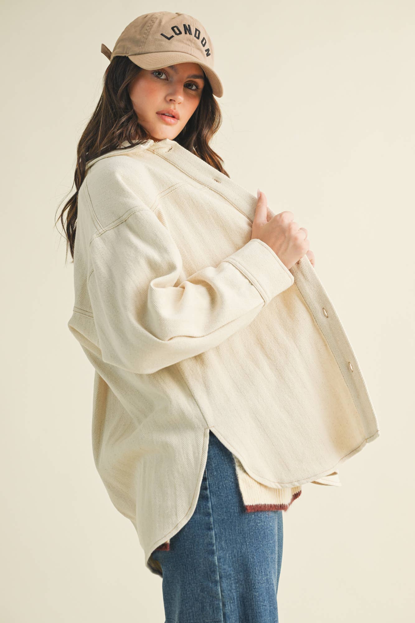 Lorie Button Down Jacket Shirt in Cream