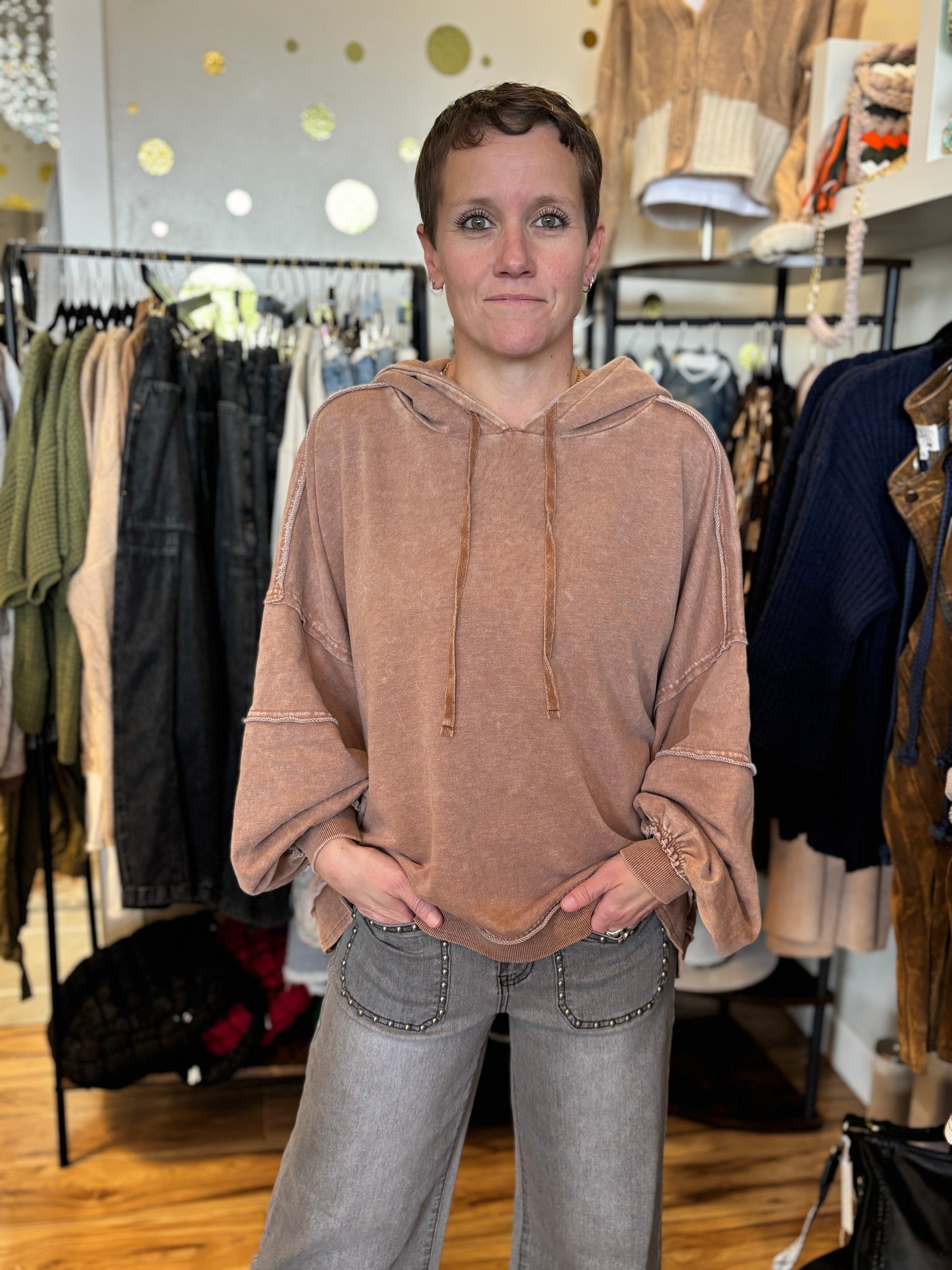 Easel Glen Flowy Detailed Hoodie