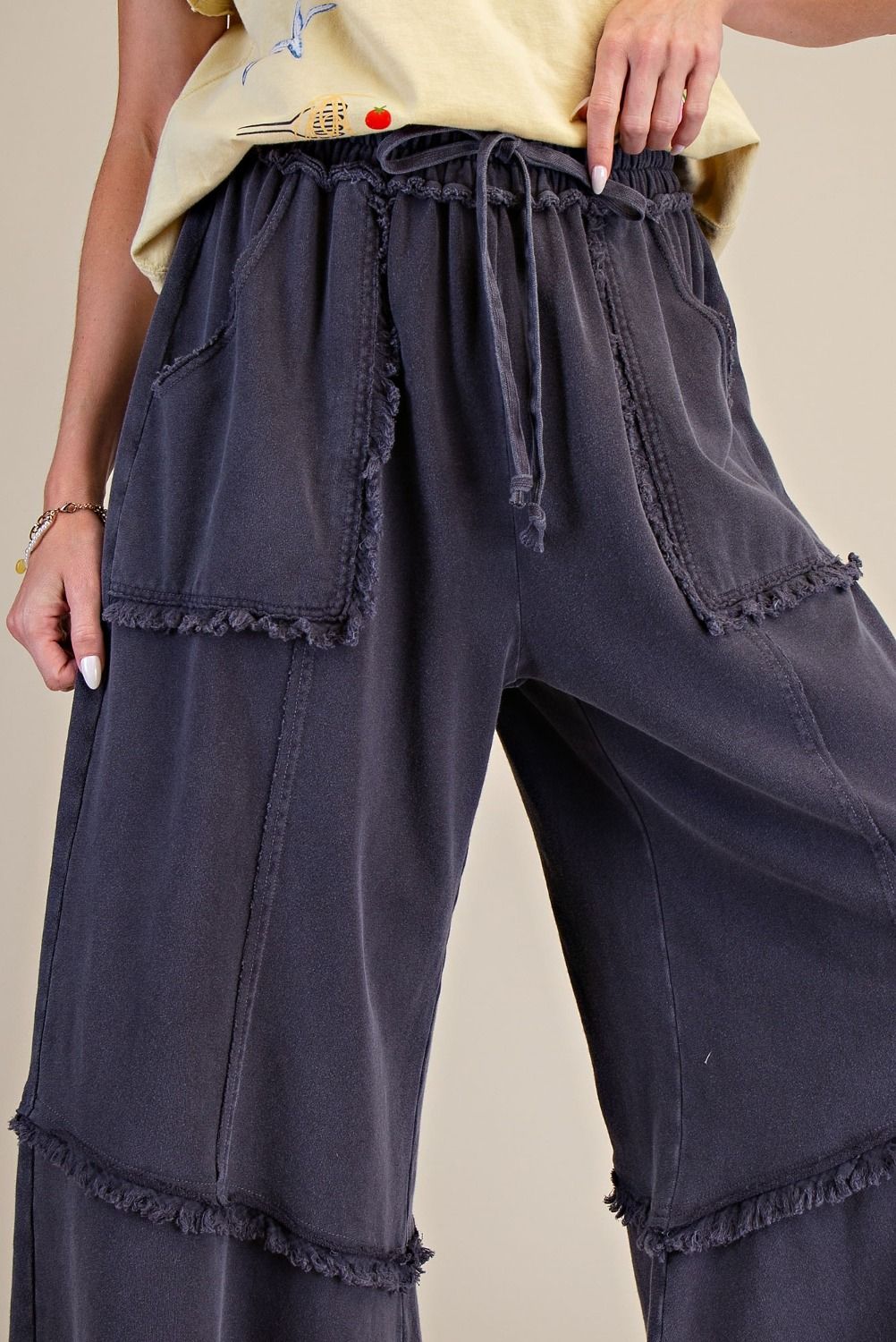 EASEL Wide Leg Mineral Washed Terry Pants