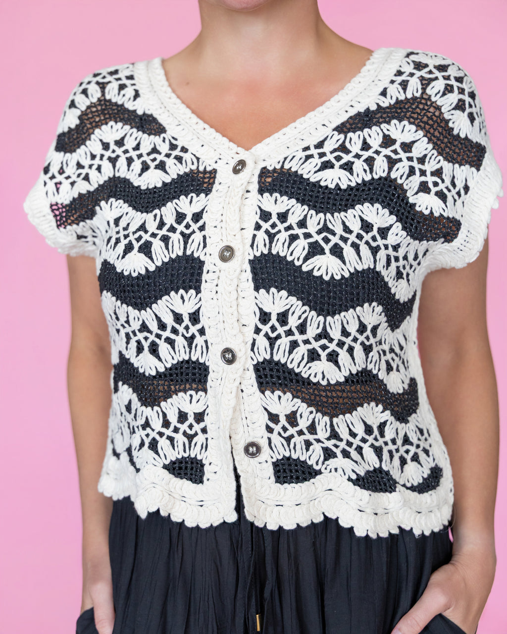 POL Sleeveless Crochet Weave Pattern Top
