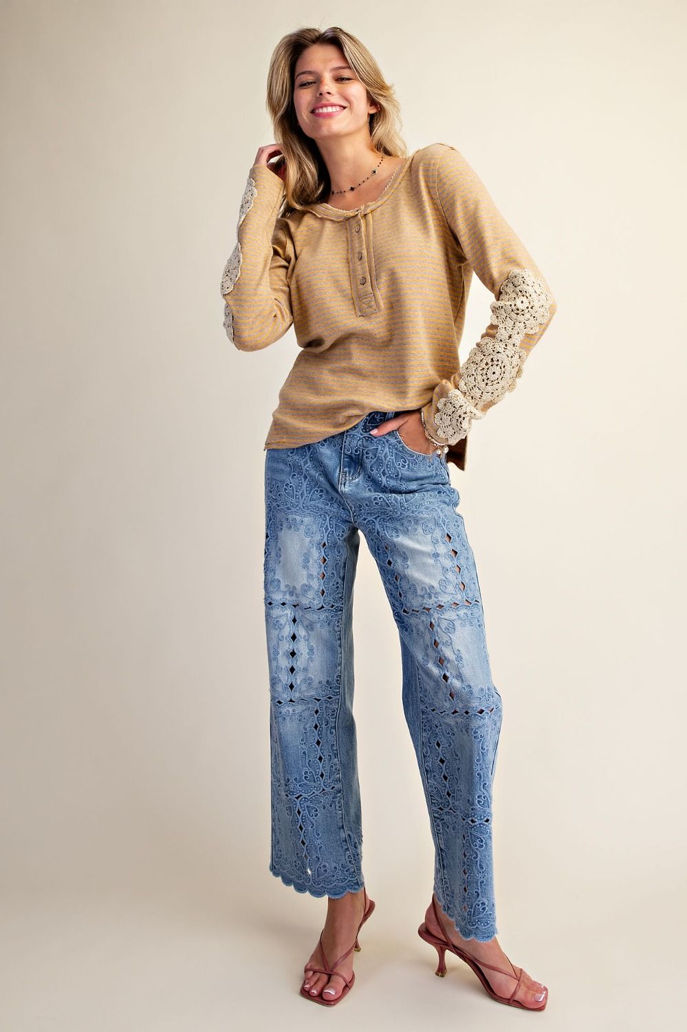 EASEL Embroidered Lace Jeans
