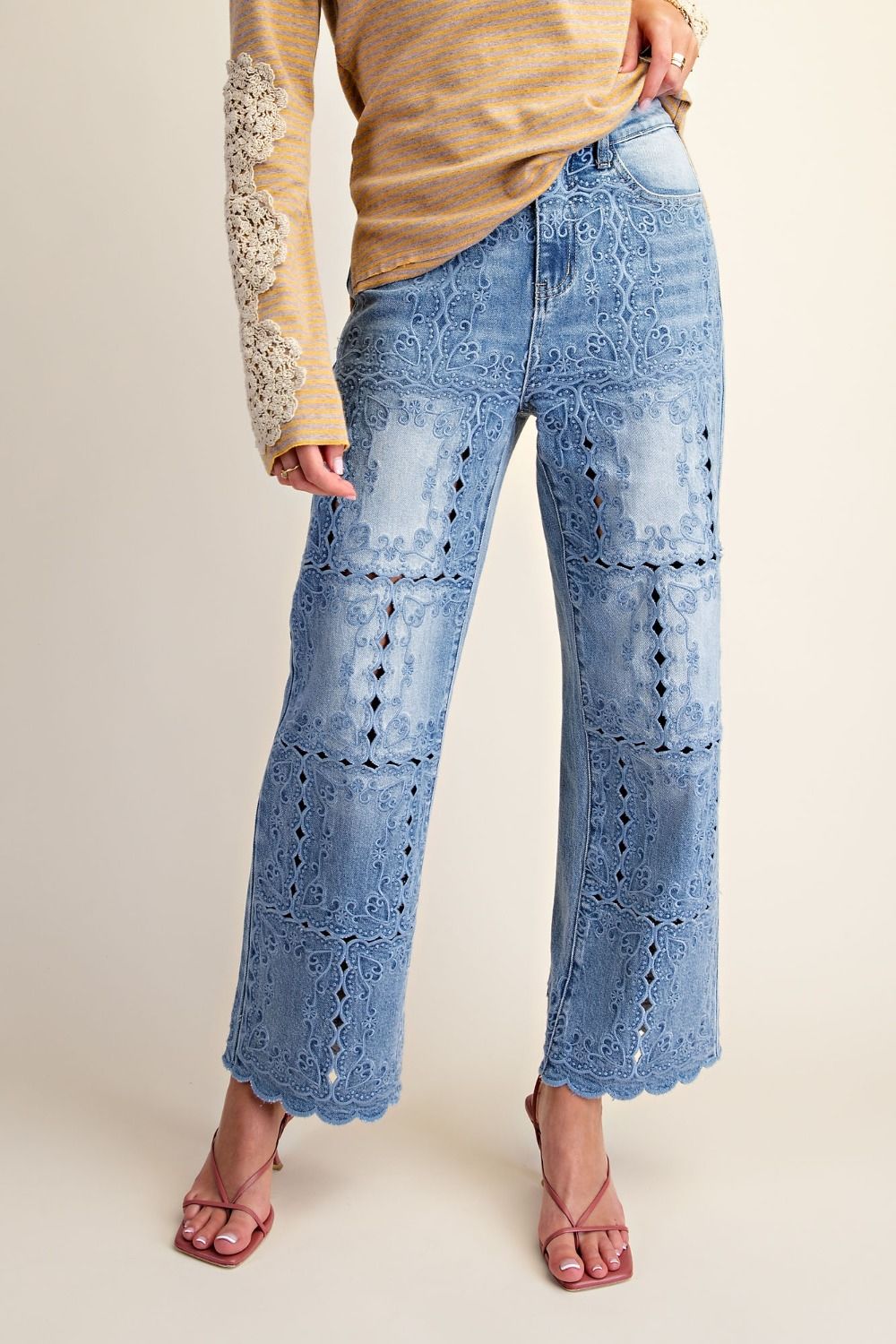 EASEL Embroidered Lace Jeans