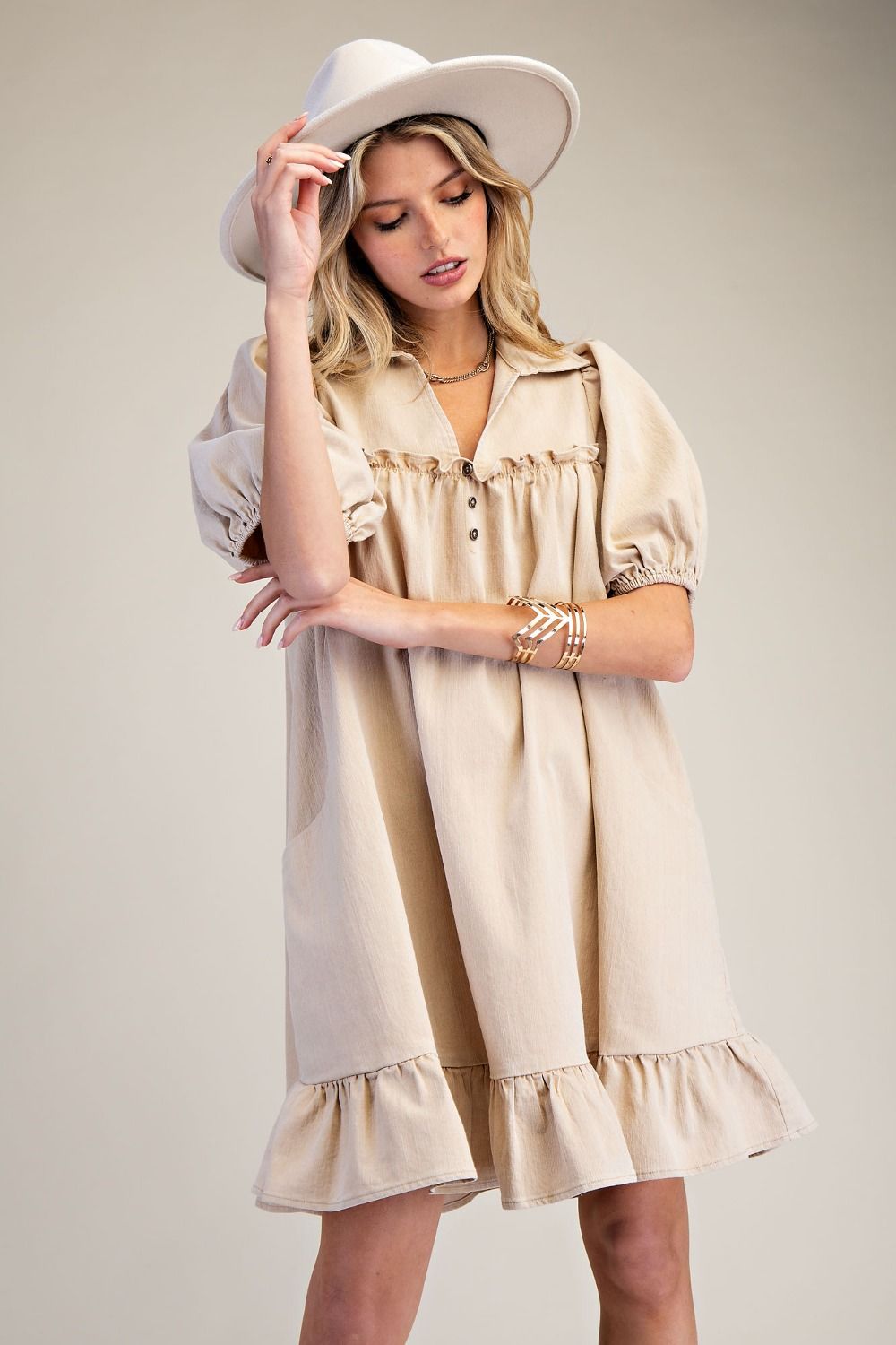 Easel Ruffle Bottom Chambray Dress
