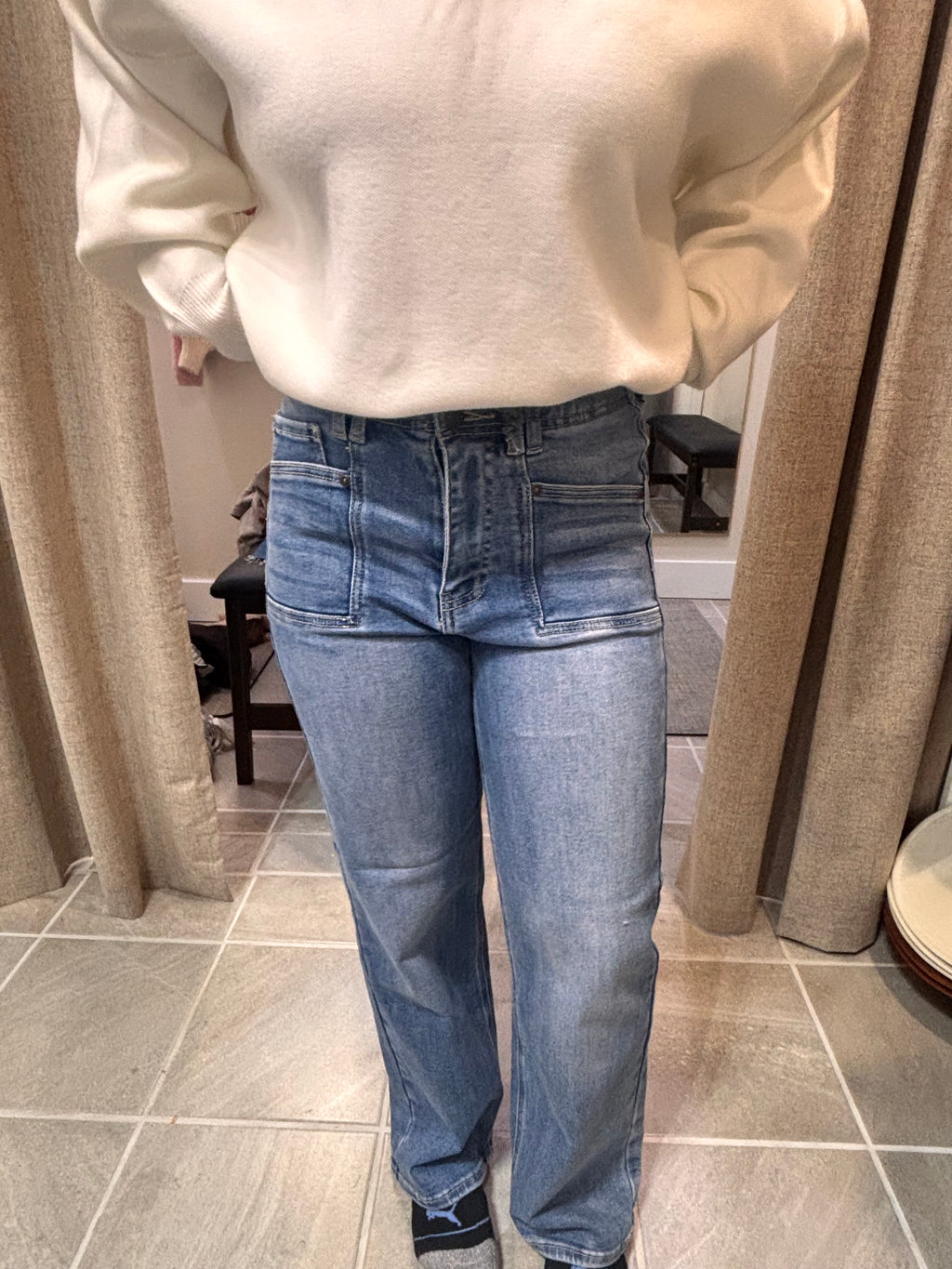 Lorain High-Rise Tummy Control Jeans w/ Front Patch Pockets