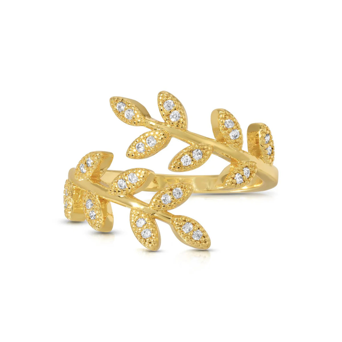 Splendid Iris Pave Adjustable Leaf Ring