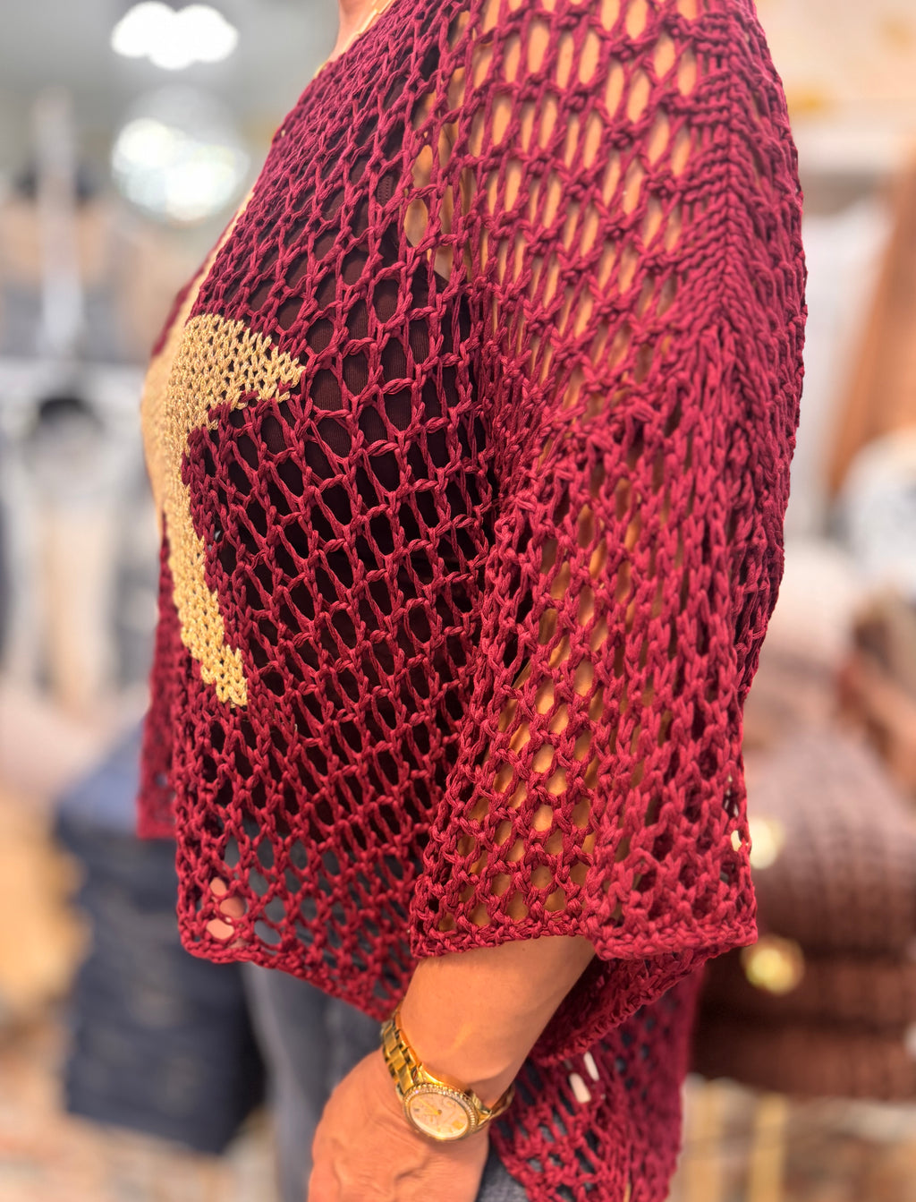 Best-Selling Crochet Top with Metallic Gold Star