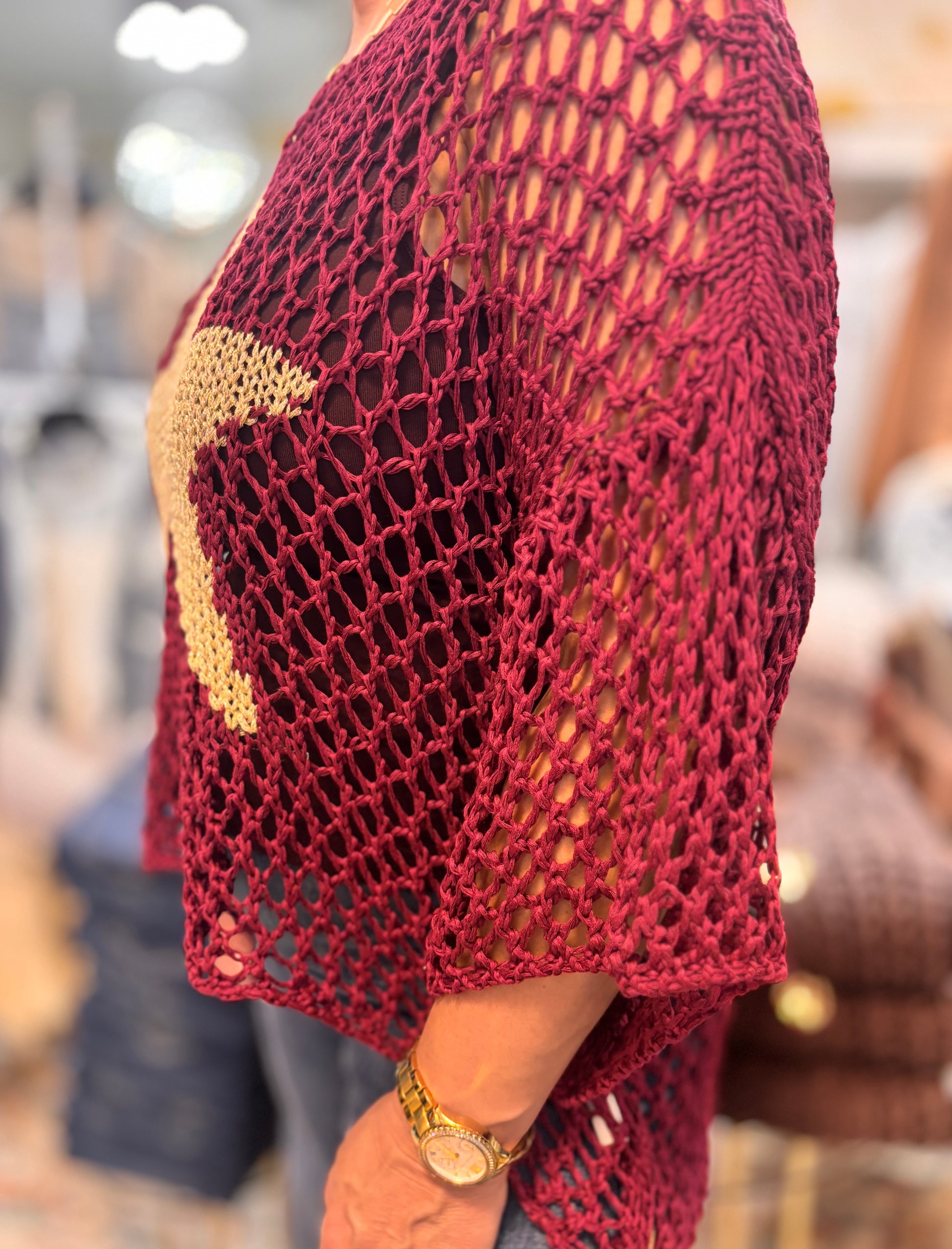 Best-Selling Crochet Top with Metallic Gold Star