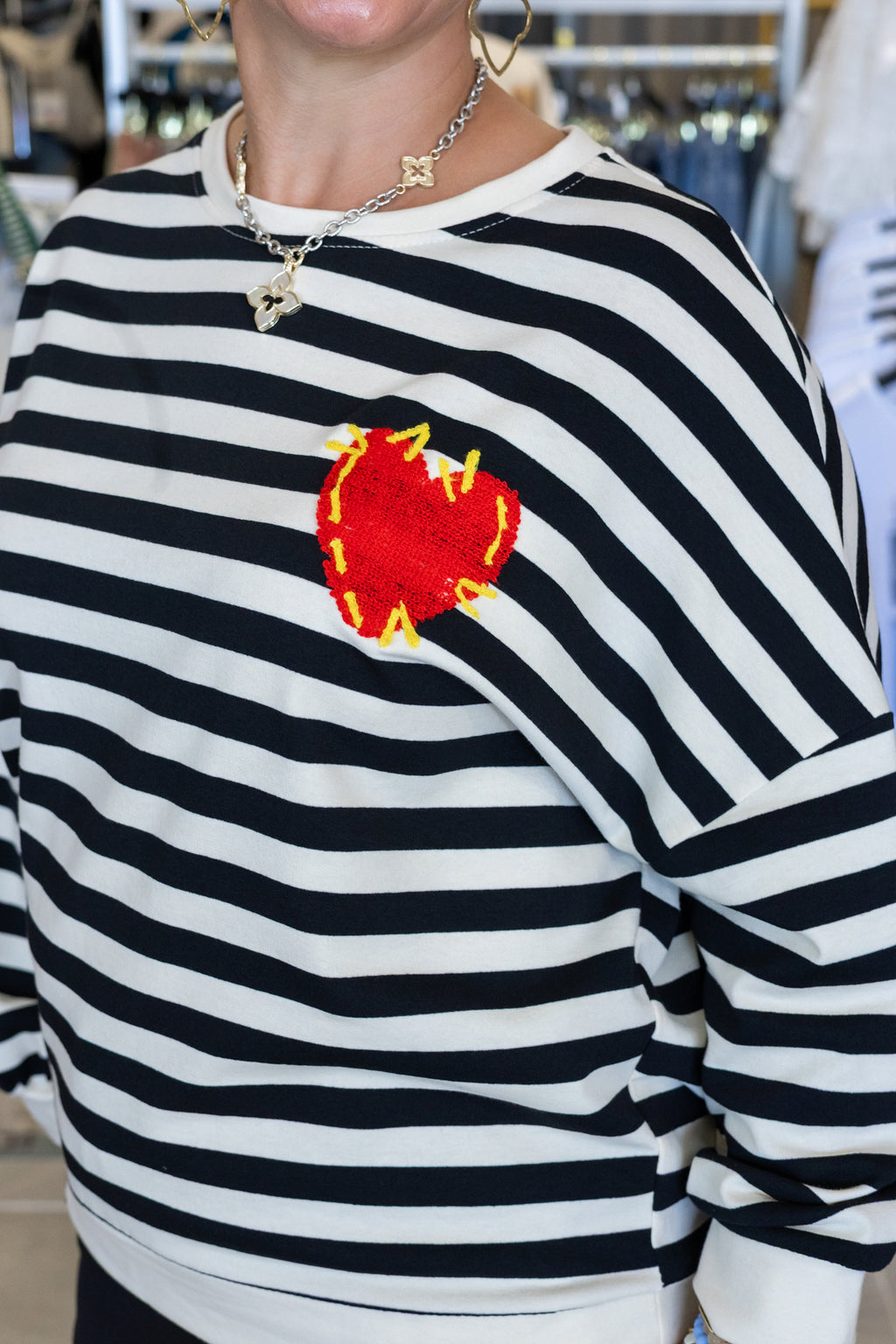 Claira Striped Crewneck w/ Heart