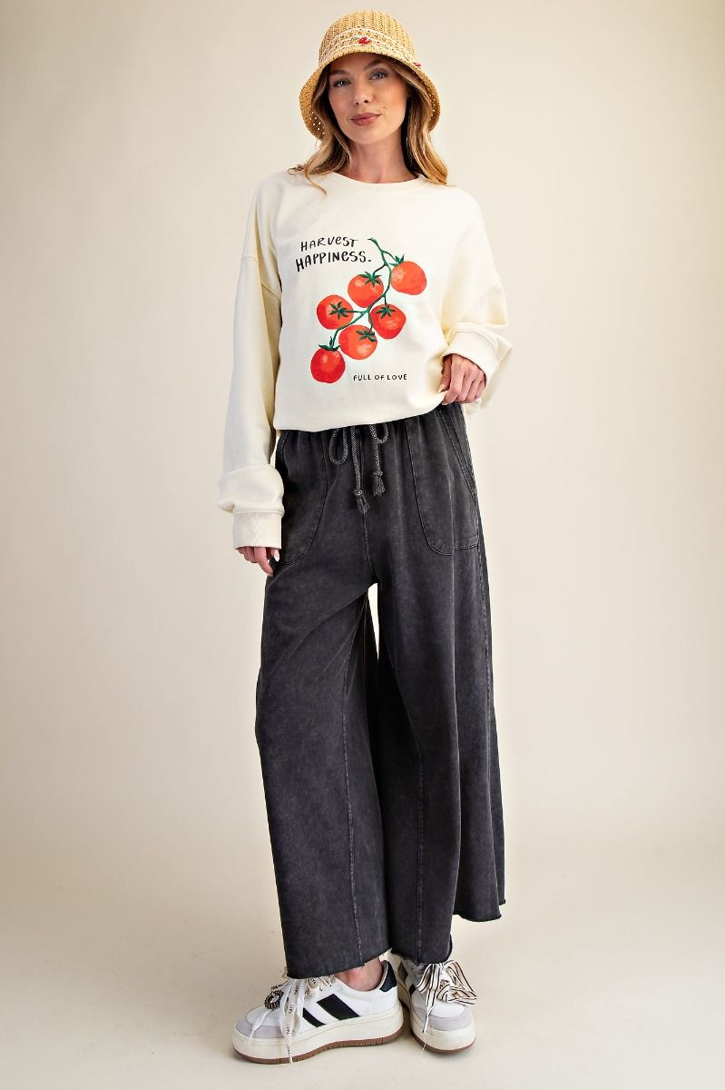 EASEL Washed Terry Wide Leg Pants