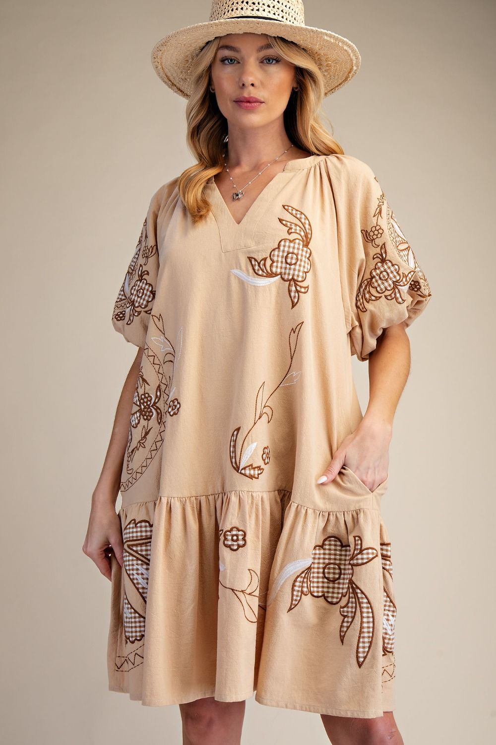 EASEL Embroidered Detailed Cotton Dress