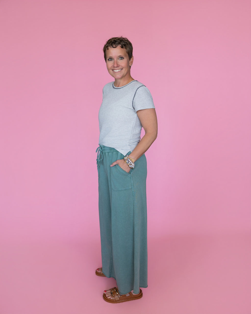 POL Short Sleeve Stitch Rib Knit Top