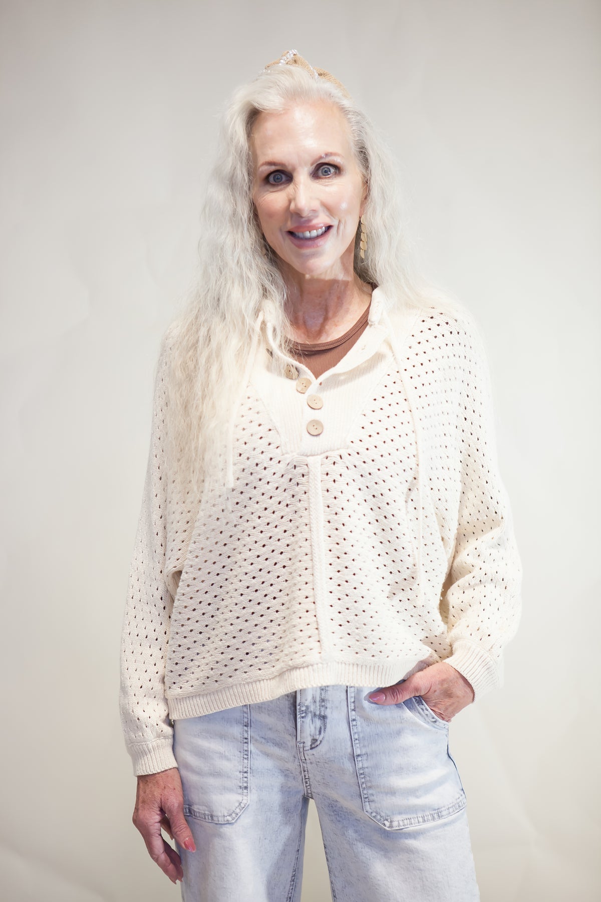 Sutton Pointelle Henley Sweater