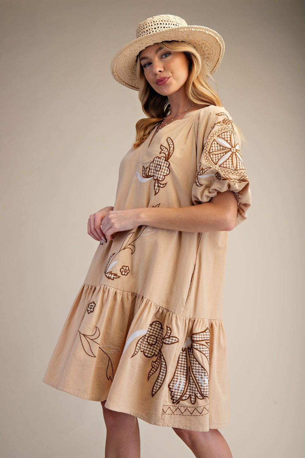 EASEL Embroidered Detailed Cotton Dress