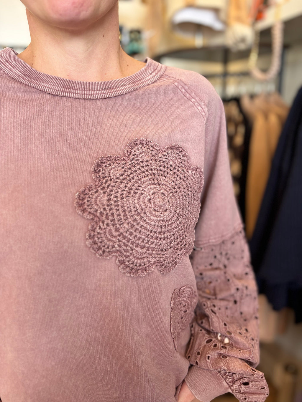 Easel Bestsellers Cotton Long Sleeve Meadow Stitch Top
