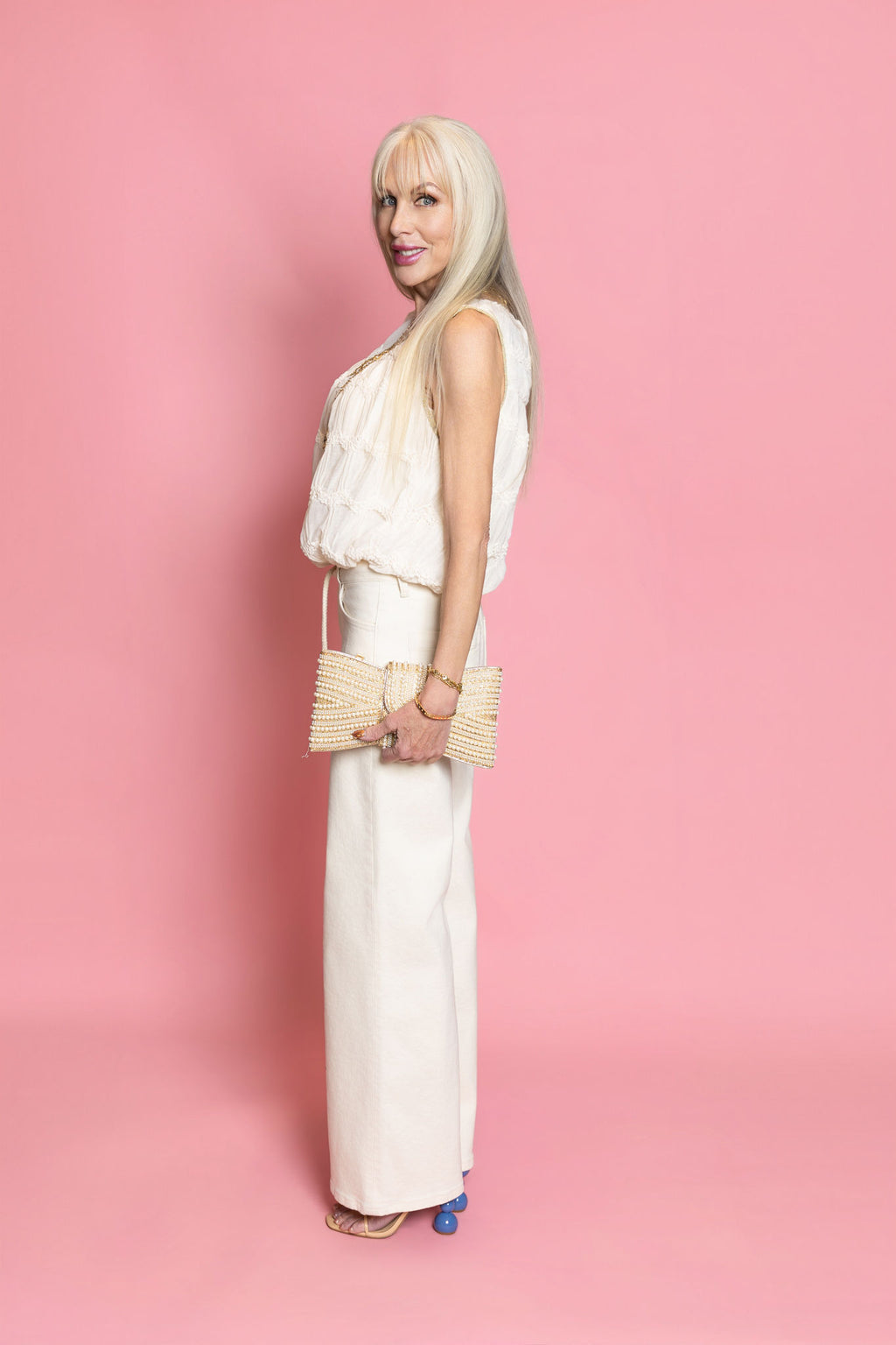 Romantic Chevron Texture Bubble Tank w Gold Trim