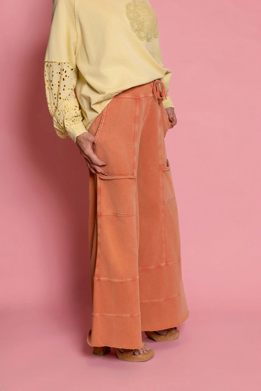 Easel Wide Leg Pants in Terracotta