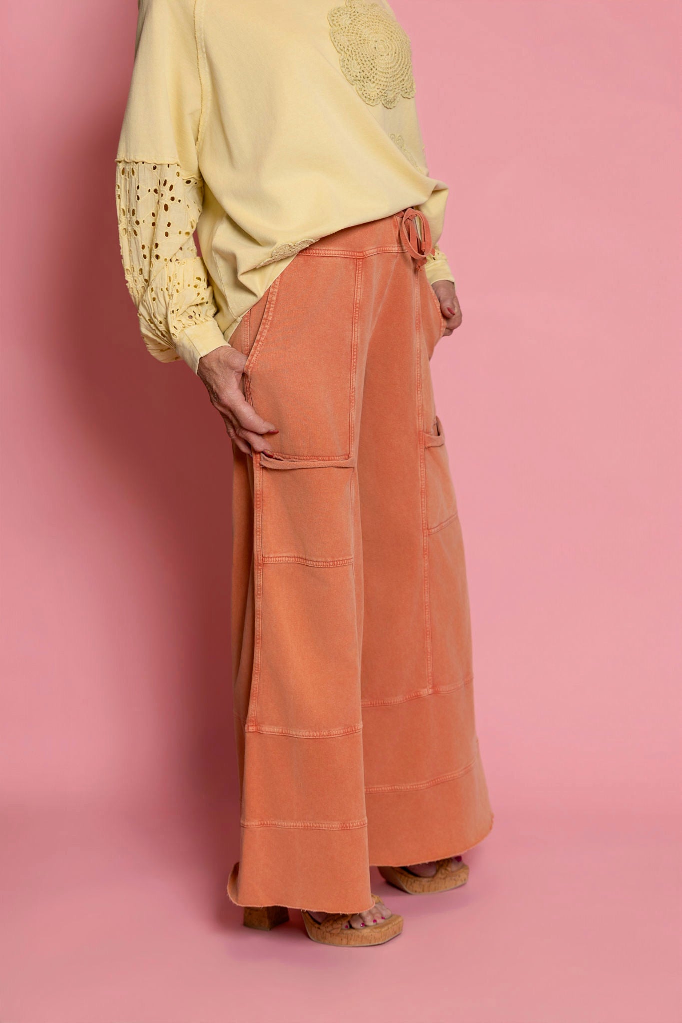 Easel Wide Leg Pants in Terracotta