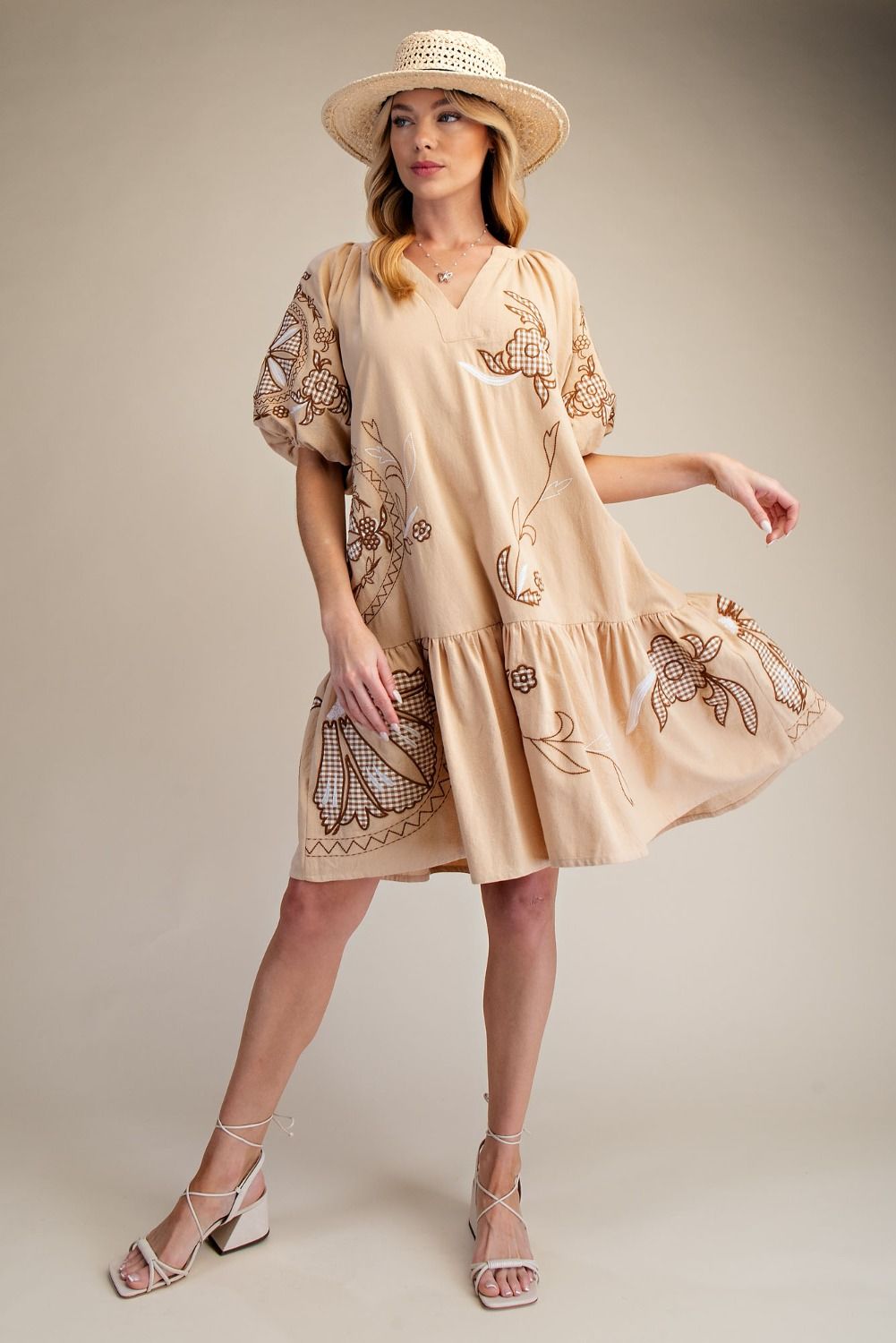 EASEL Embroidered Detailed Cotton Dress