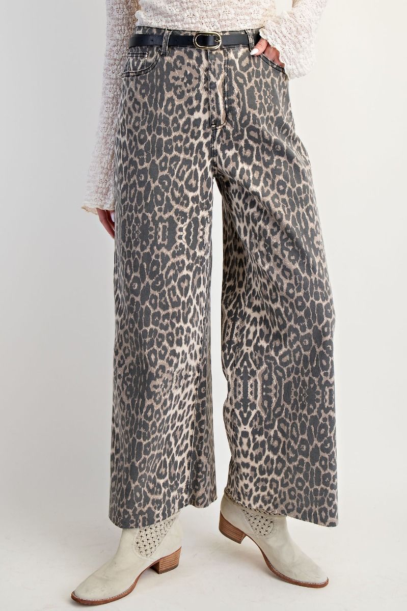 EASEL Leopard Print Washed Twill Pants