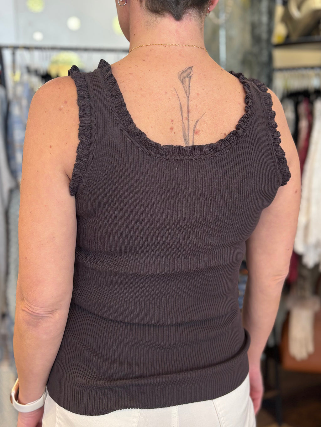 Easel Riley Ribbed Ruffle Tank