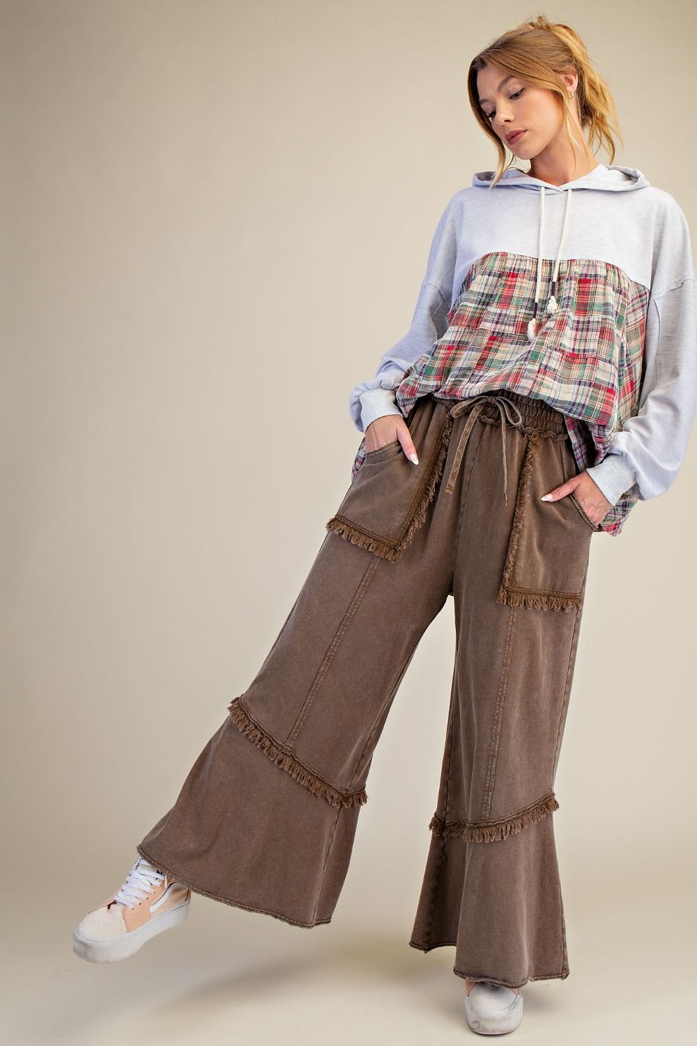 EASEL Wide Leg Mineral Washed Terry Pants
