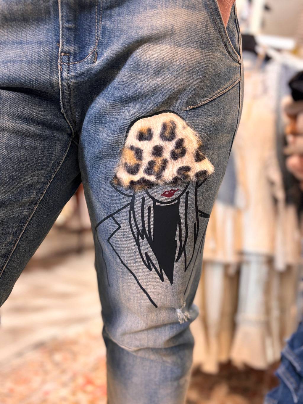 Leopard Patchwork Italian Denim Jeans