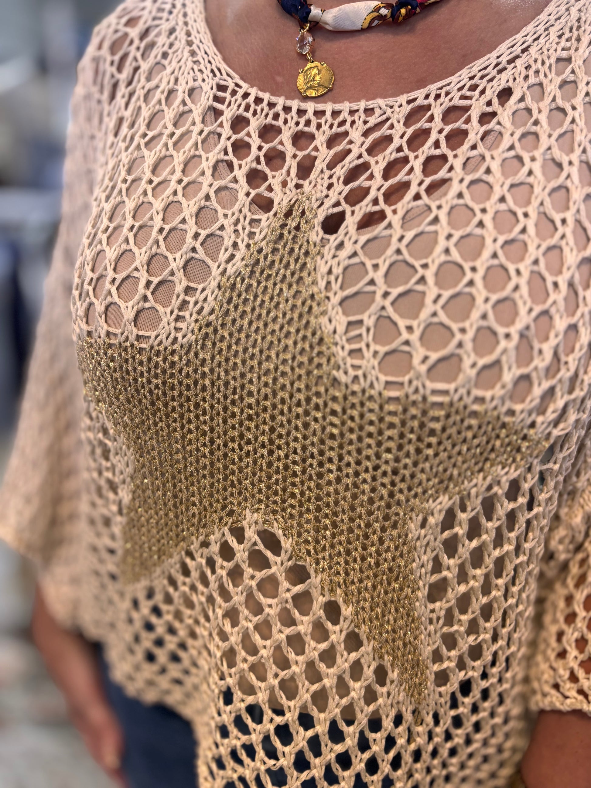 Best-Selling Crochet Top with Metallic Gold Star