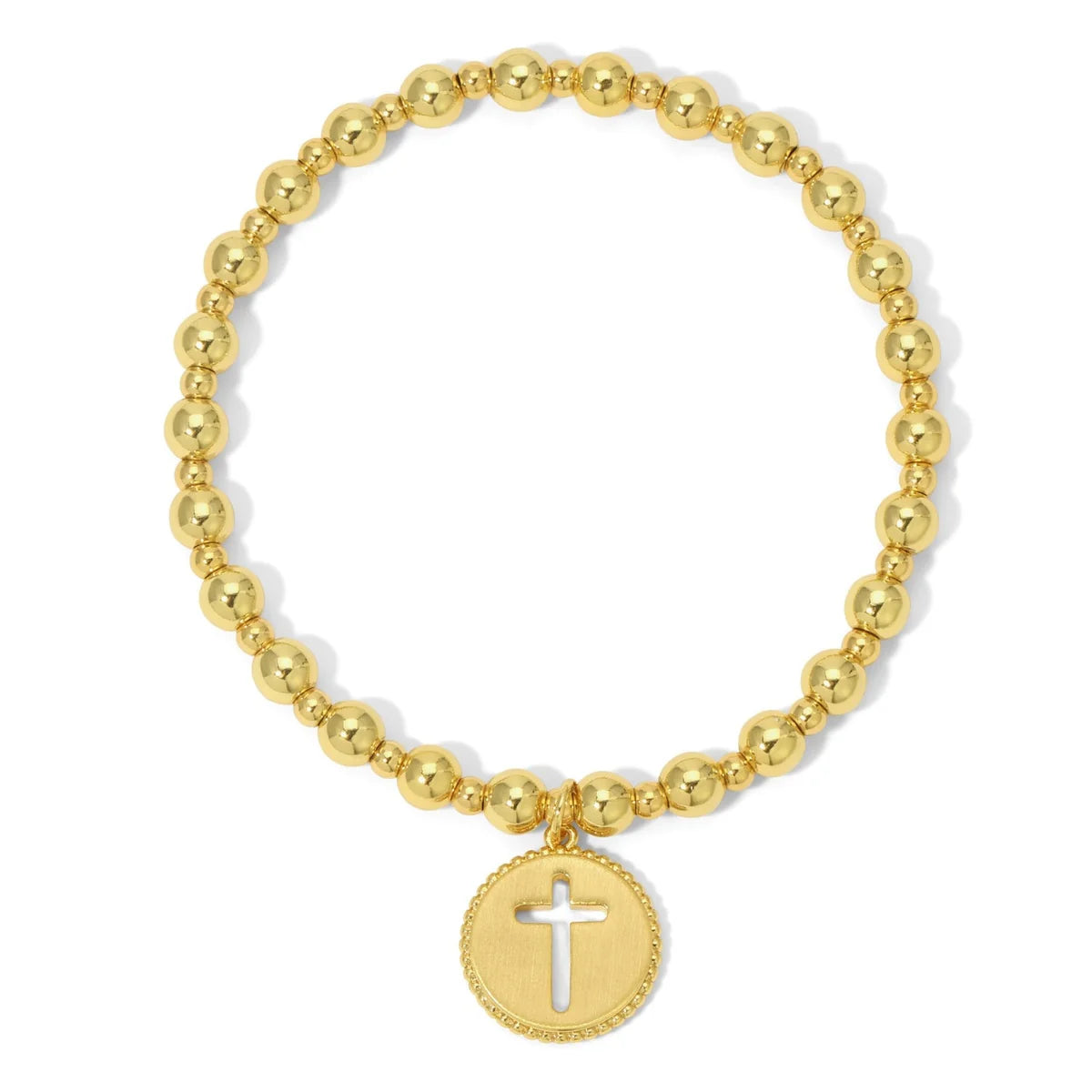 Splendid Iris Beaded Stretch Bracelet with Cut-Out Cross Charm